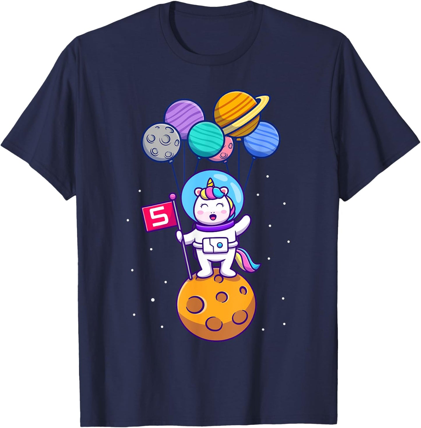 This Little Unicorn Astronaut is 5 for Birthday Girls T-Shirt - T-Shirt | Navy