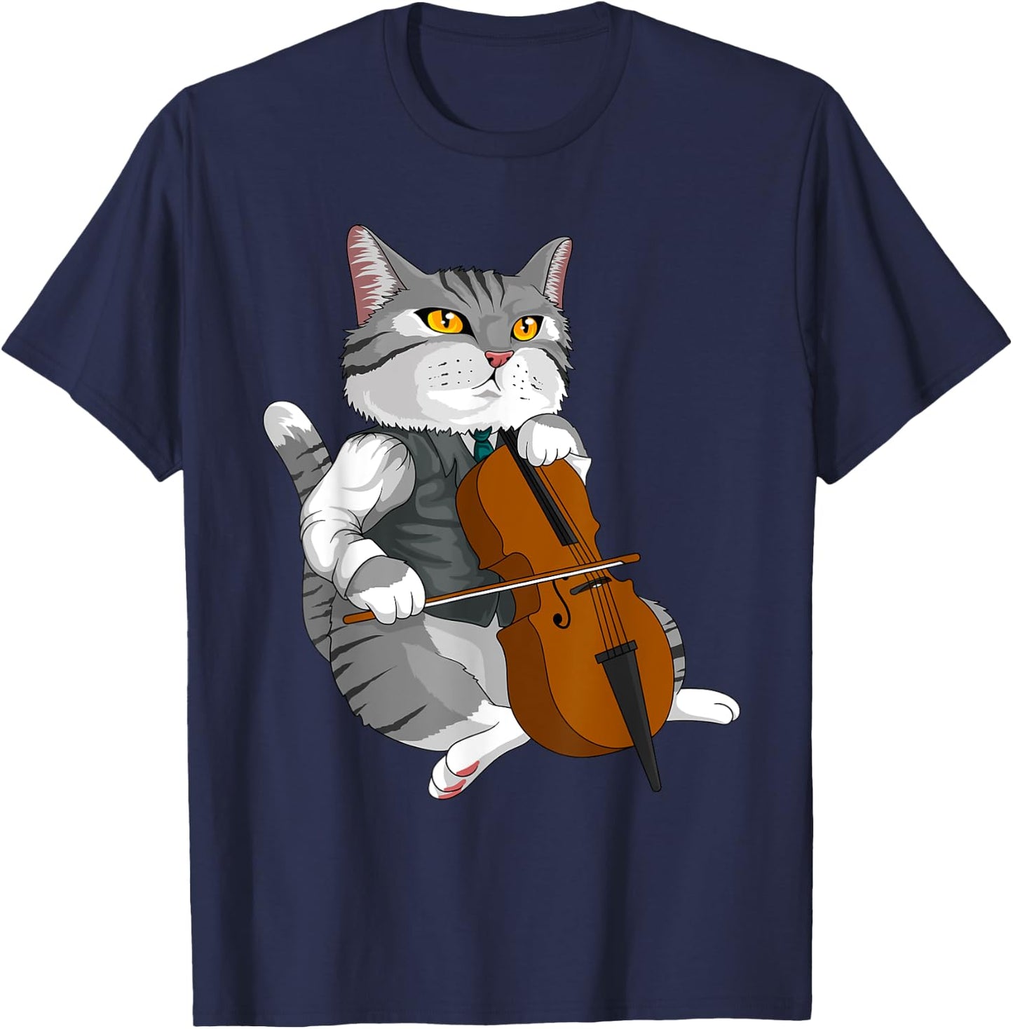 Cat Playing Cello Violin musical instrument T-Shirt - T-Shirt | Navy
