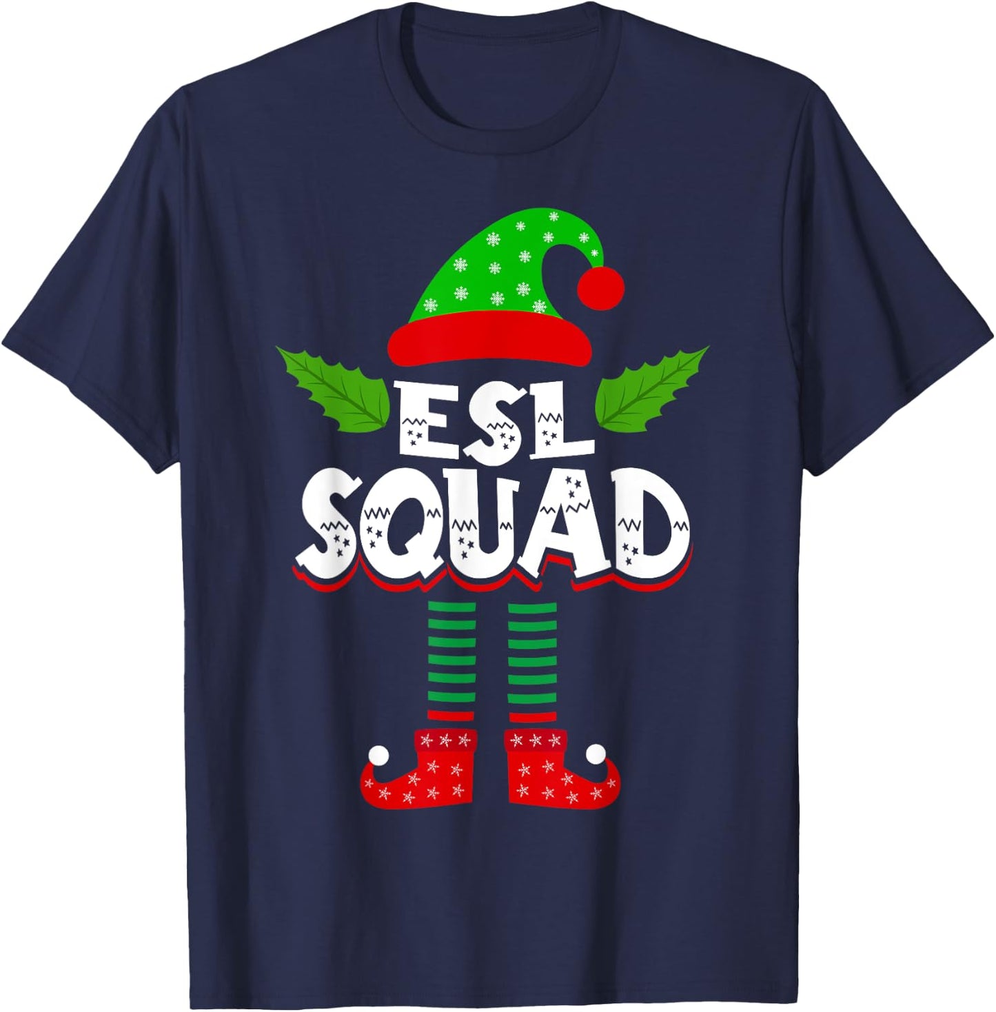 ESL ESOL Teacher Elf Team Group Christmas Matching T-Shirt - T-Shirt | Navy