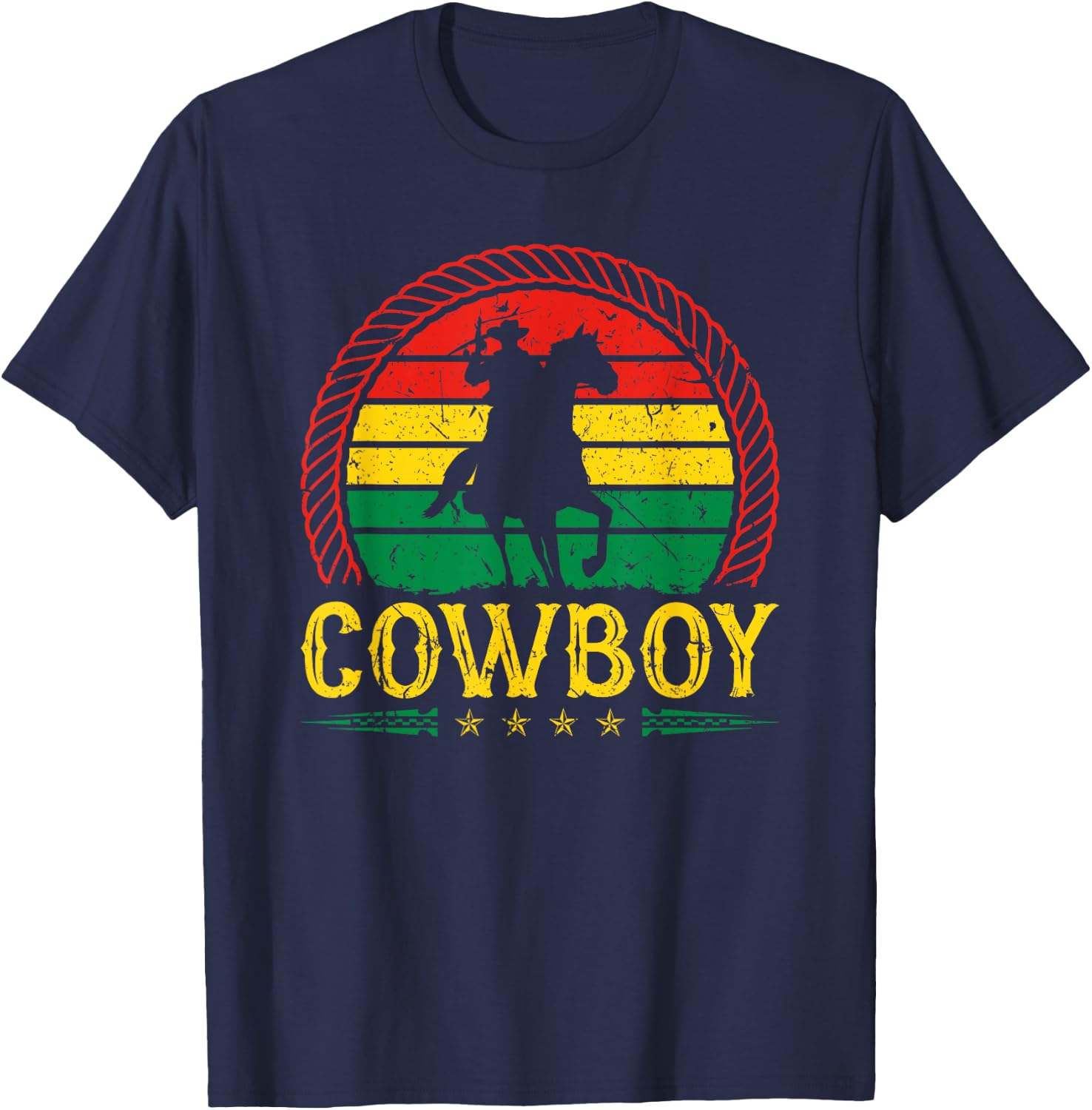 African American Countryboy Retro Sunset Cowboy Graphic T-Shirt - T-Shirt | Navy