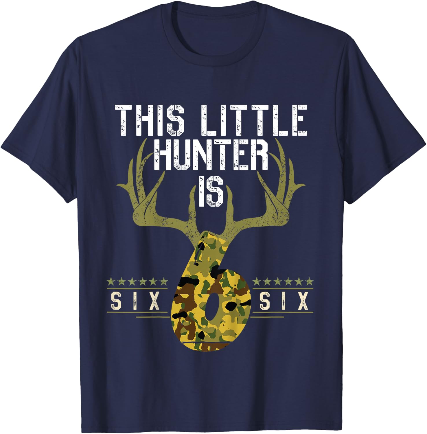 6th Birthday Funny Deer Hunter Six Years Old Boy BD Hunting T-Shirt - T-Shirt | Navy
