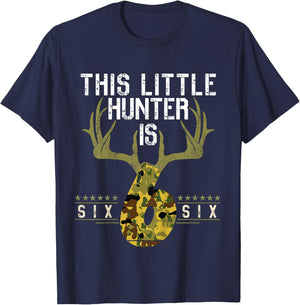 6th Birthday Funny Deer Hunter Six Years Old Boy BD Hunting T-Shirt - T-Shirt | Navy