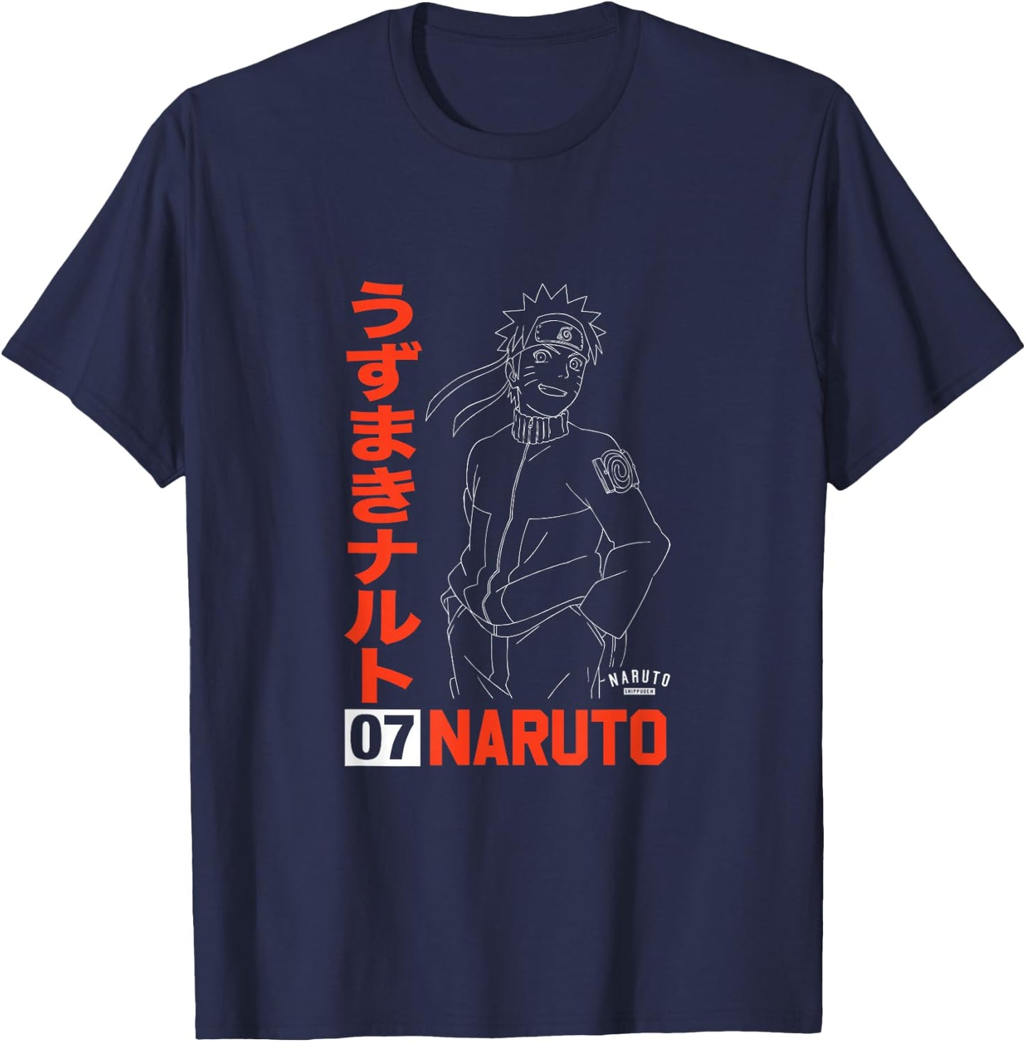 Naruto Naruto Shippuden Uzumaki Line Art - -Adult, Black, Small, Short Sleeve, , Anime T-Shirt - T-Shirt | Navy
