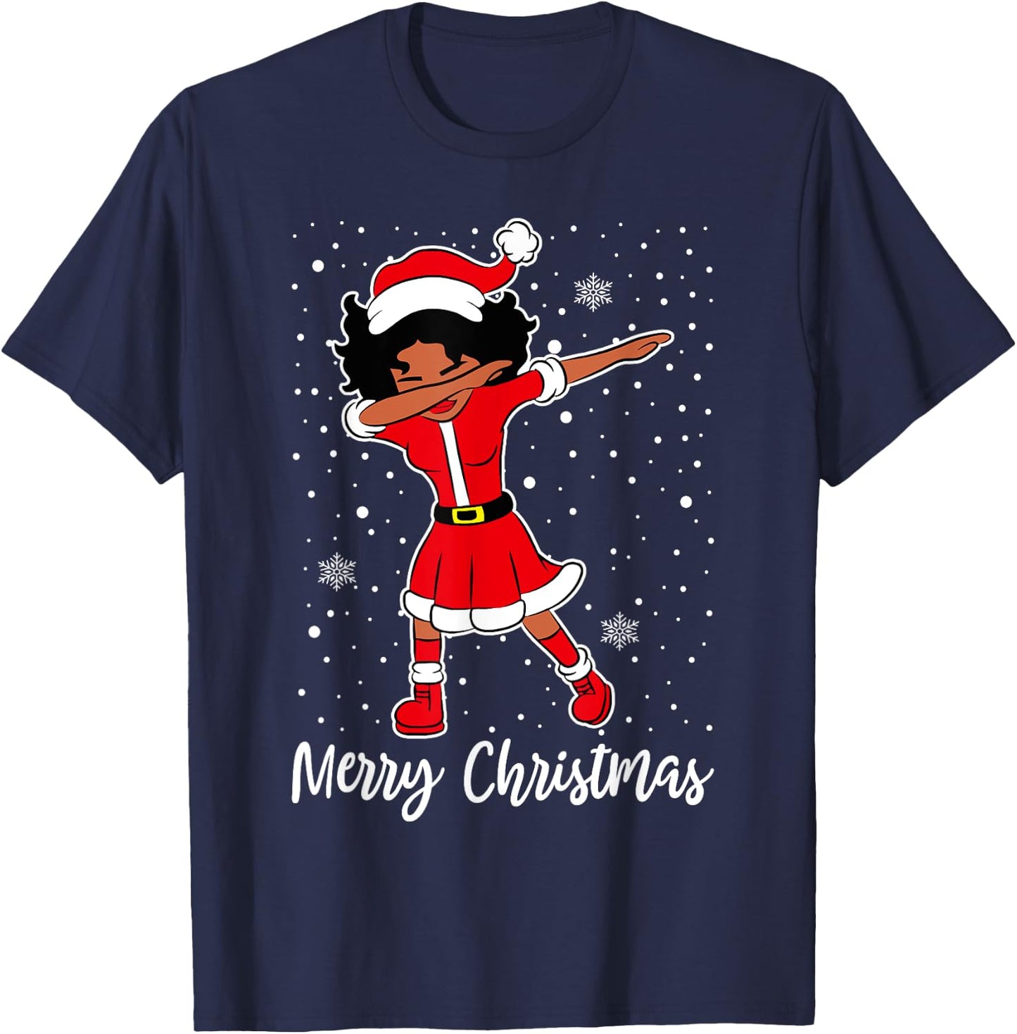 Dabbing Santa Black African American Girl Christmas Pajama T-Shirt - T-Shirt | Navy
