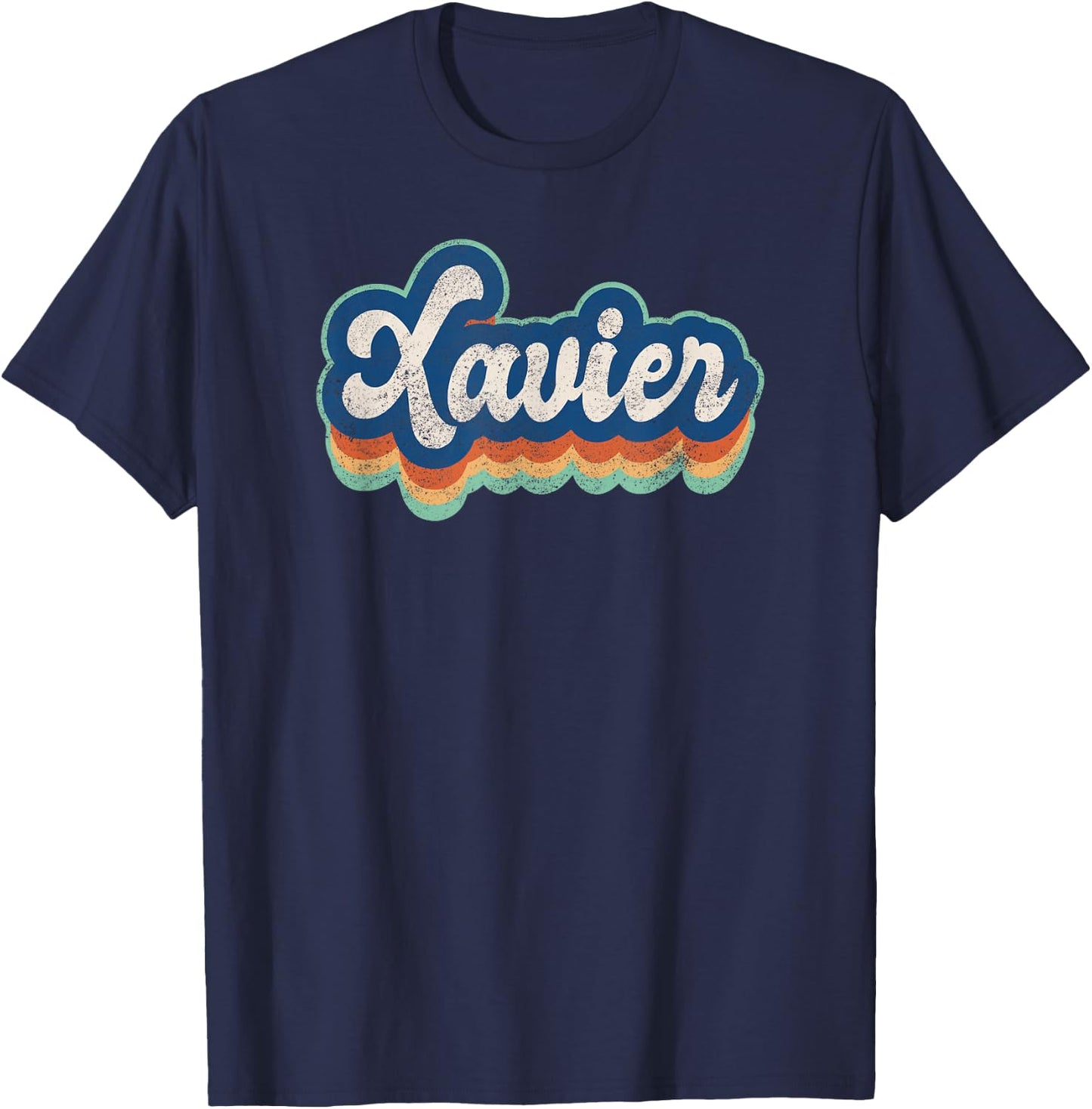 Xavier First Name Boy Vintage Style 70s 80s Personalized T-Shirt - T-Shirt | Navy