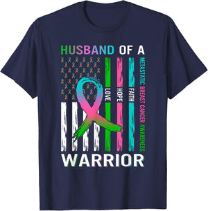 Flag Husband Of A Warrior Metastatic Breast Cancer Awareness T-Shirt - T-Shirt | Navy