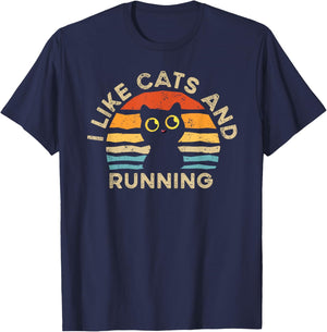 I Like Cats And Running T-Shirt - T-Shirt | Navy