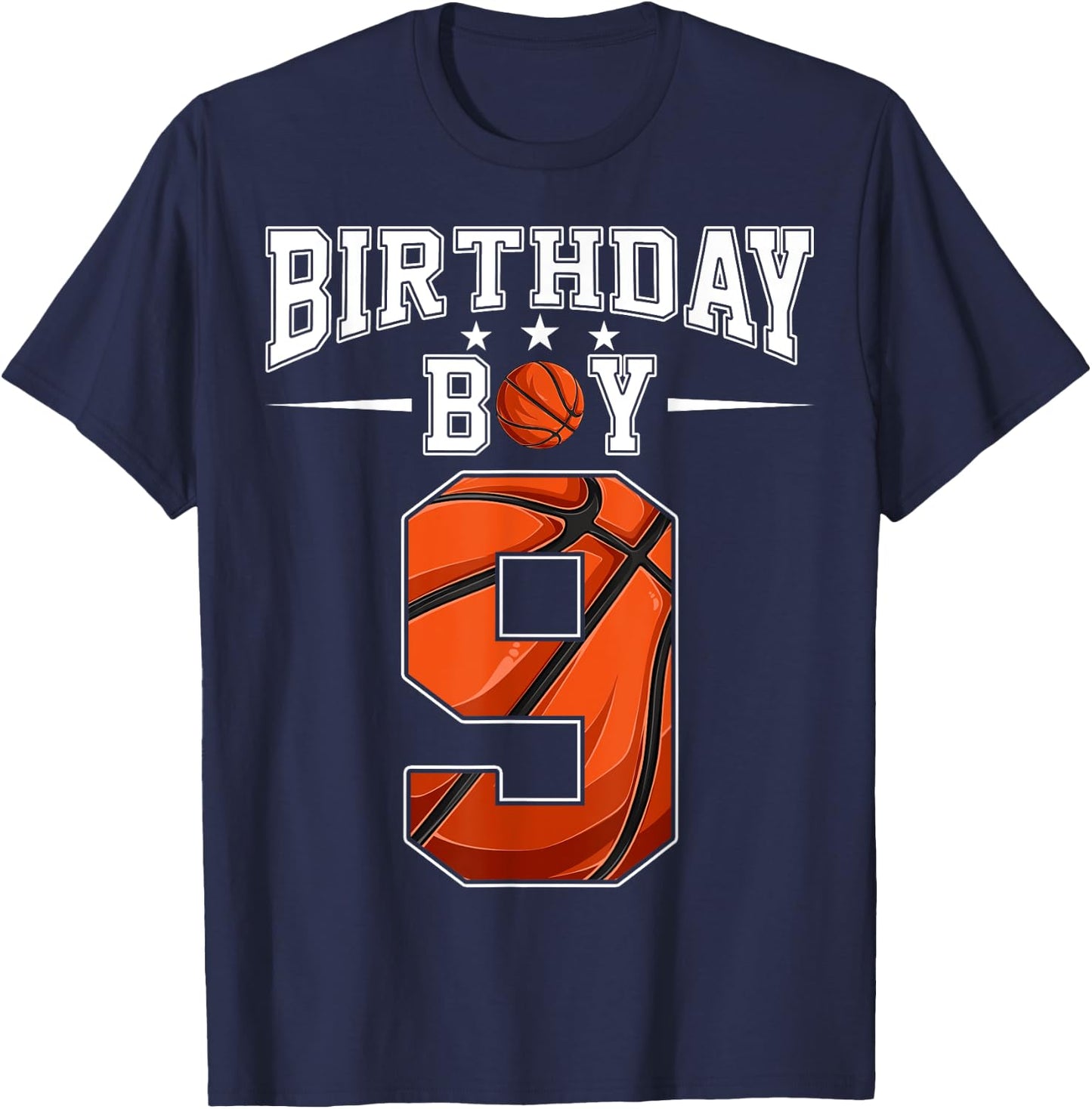 9th Birthday Boy Nine 9 Years Old Basketball Players Team T-Shirt - T-Shirt | Navy