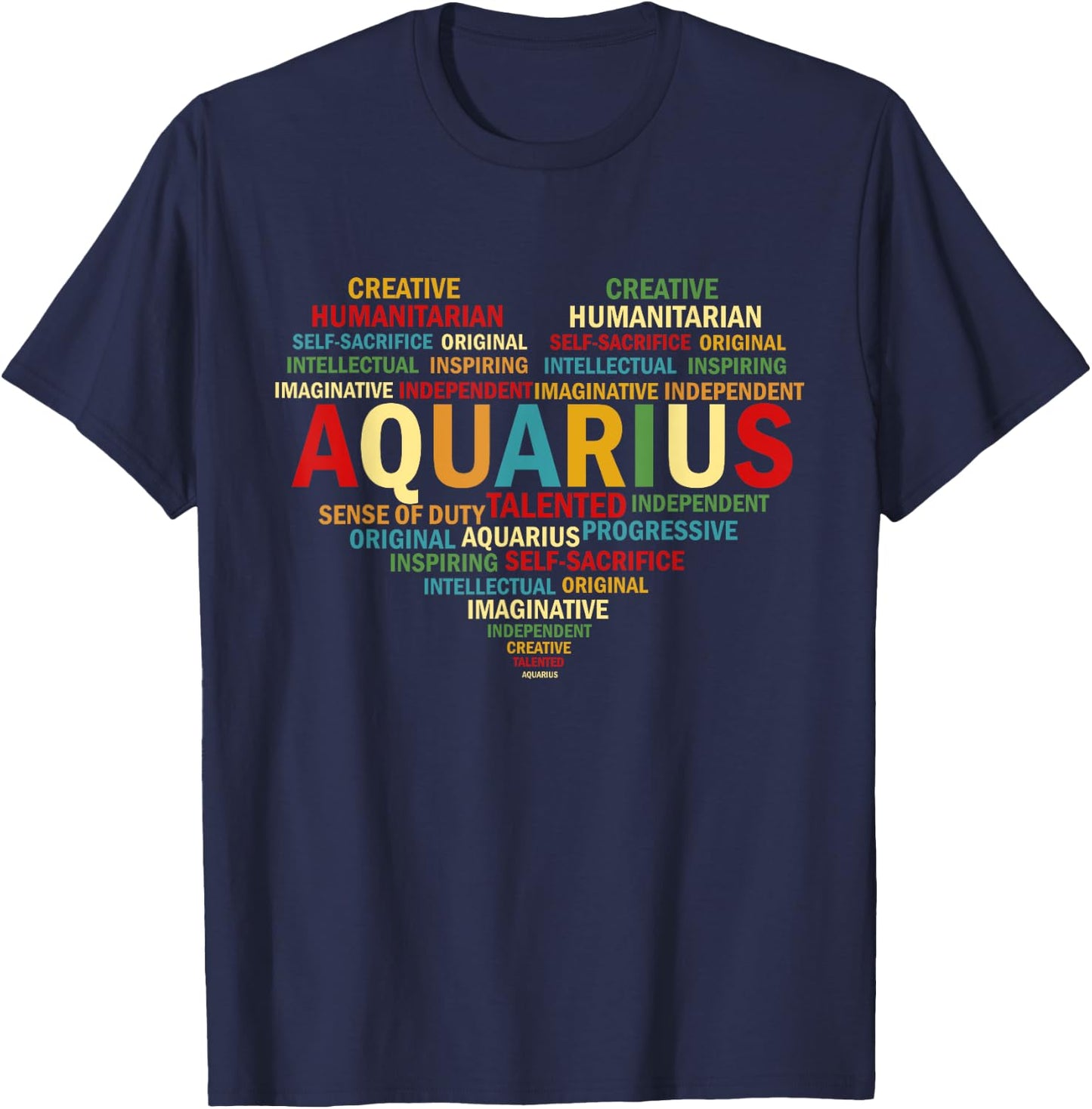 Aquarius Heart Birthday Astrology Zodiac Sign T-Shirt - T-Shirt | Navy