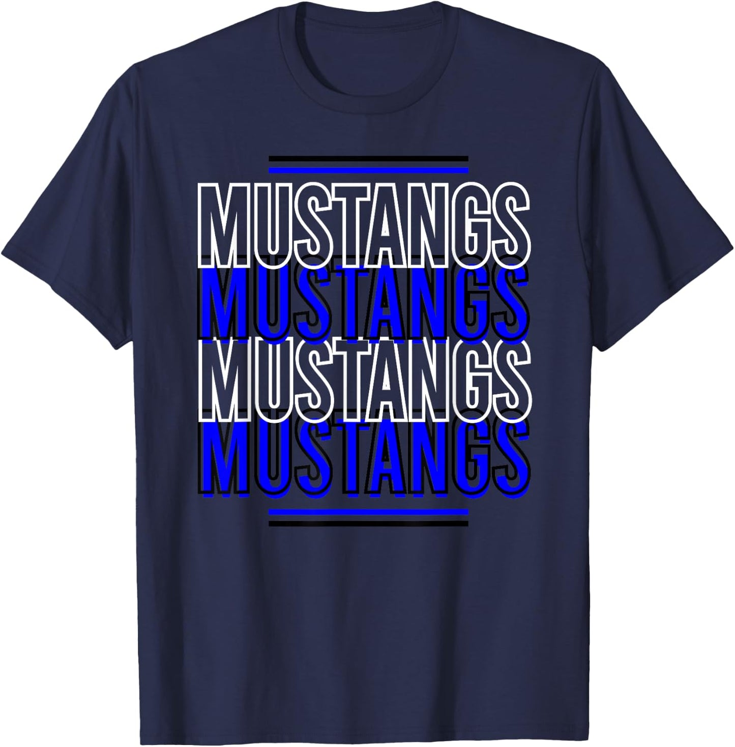 Mustangs School Spirit Blue White Black Mustangs T-Shirt - T-Shirt | Navy