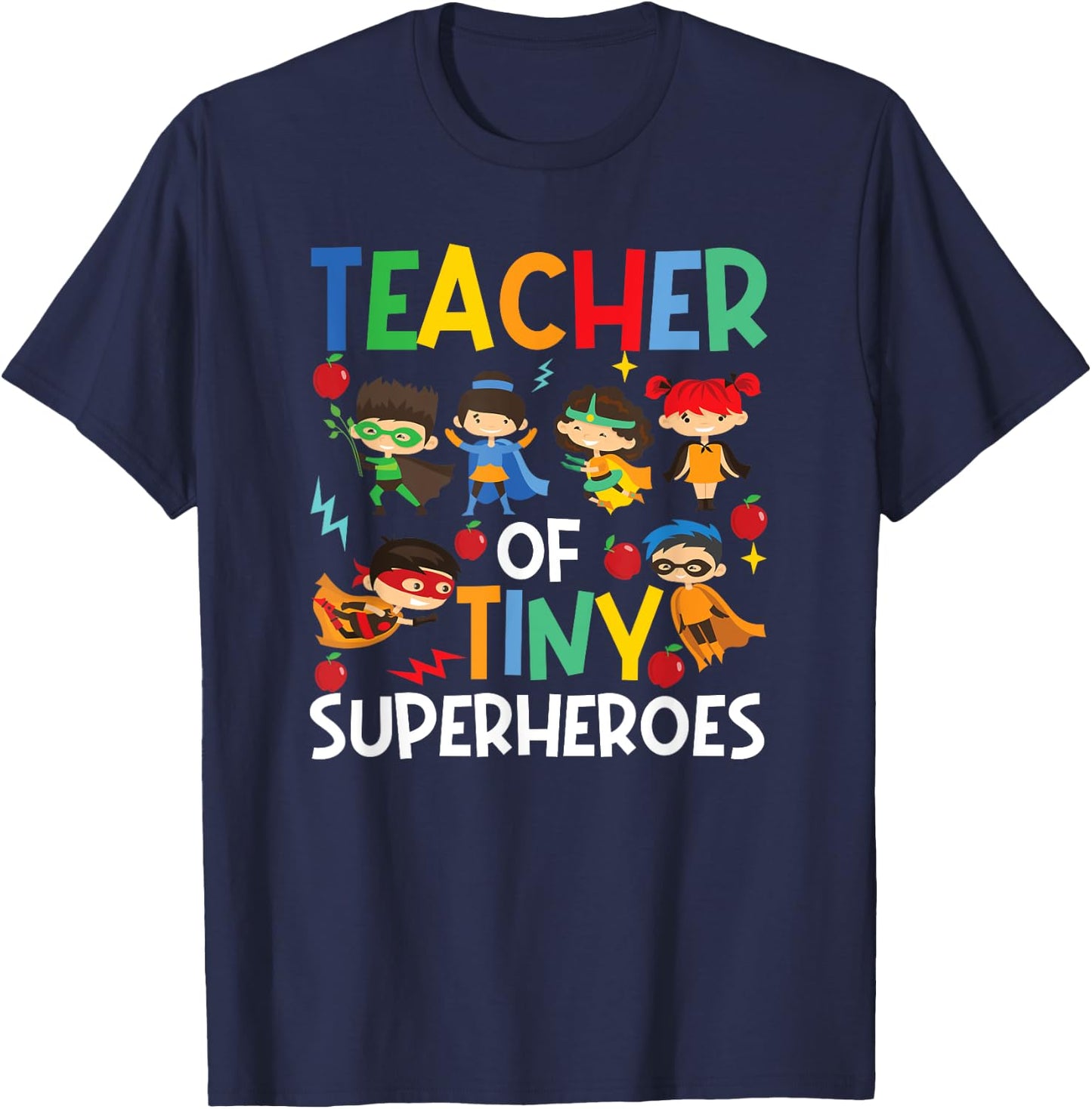 Teacher Of Tiny Superheroes Funny Teach 100th Day Of School Men Women Girls Kids T-Shirt - T-Shirt | Navy