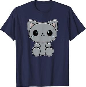 Cute Black Cat Anime Feline Neko T-Shirt - T-Shirt | Navy