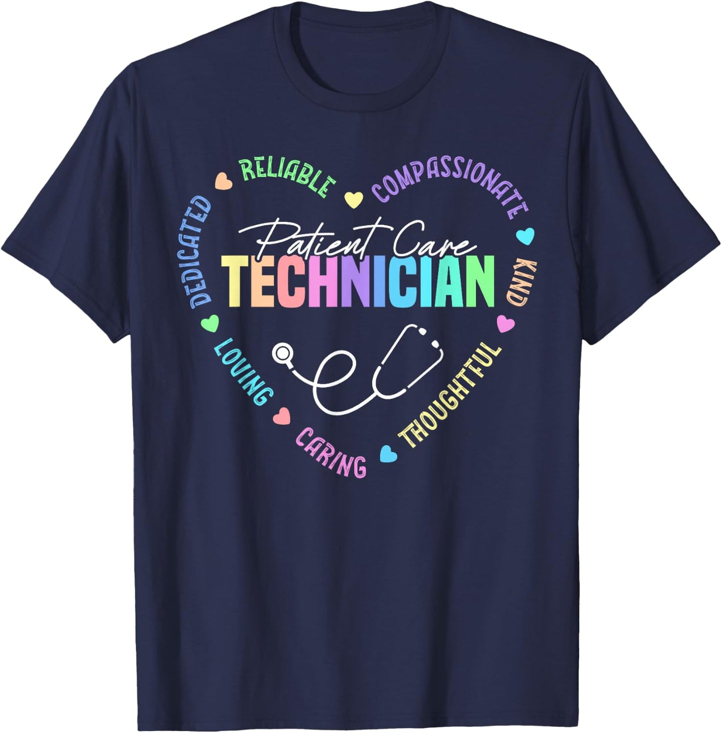 Patient Care Technician Heart Stethoscope PCT T-Shirt - T-Shirt | Navy