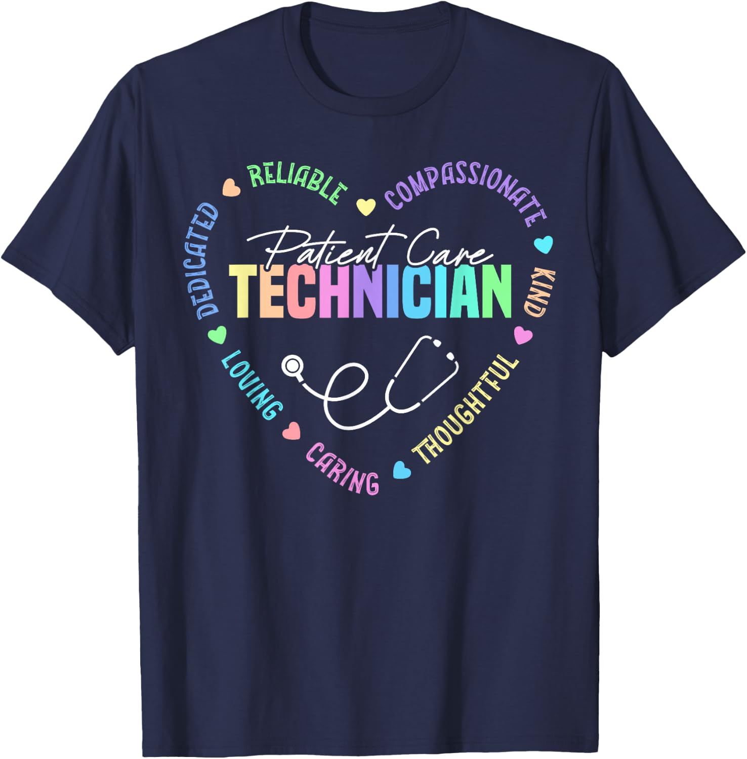 Patient Care Technician Heart Stethoscope PCT T-Shirt - T-Shirt | Navy
