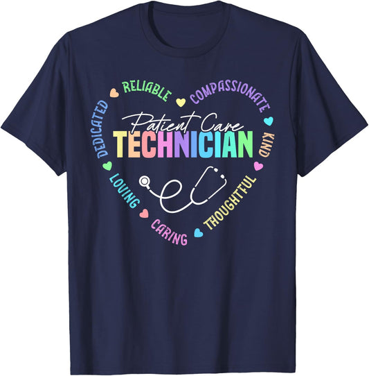 Patient Care Technician Heart Stethoscope PCT T-Shirt - T-Shirt | Navy