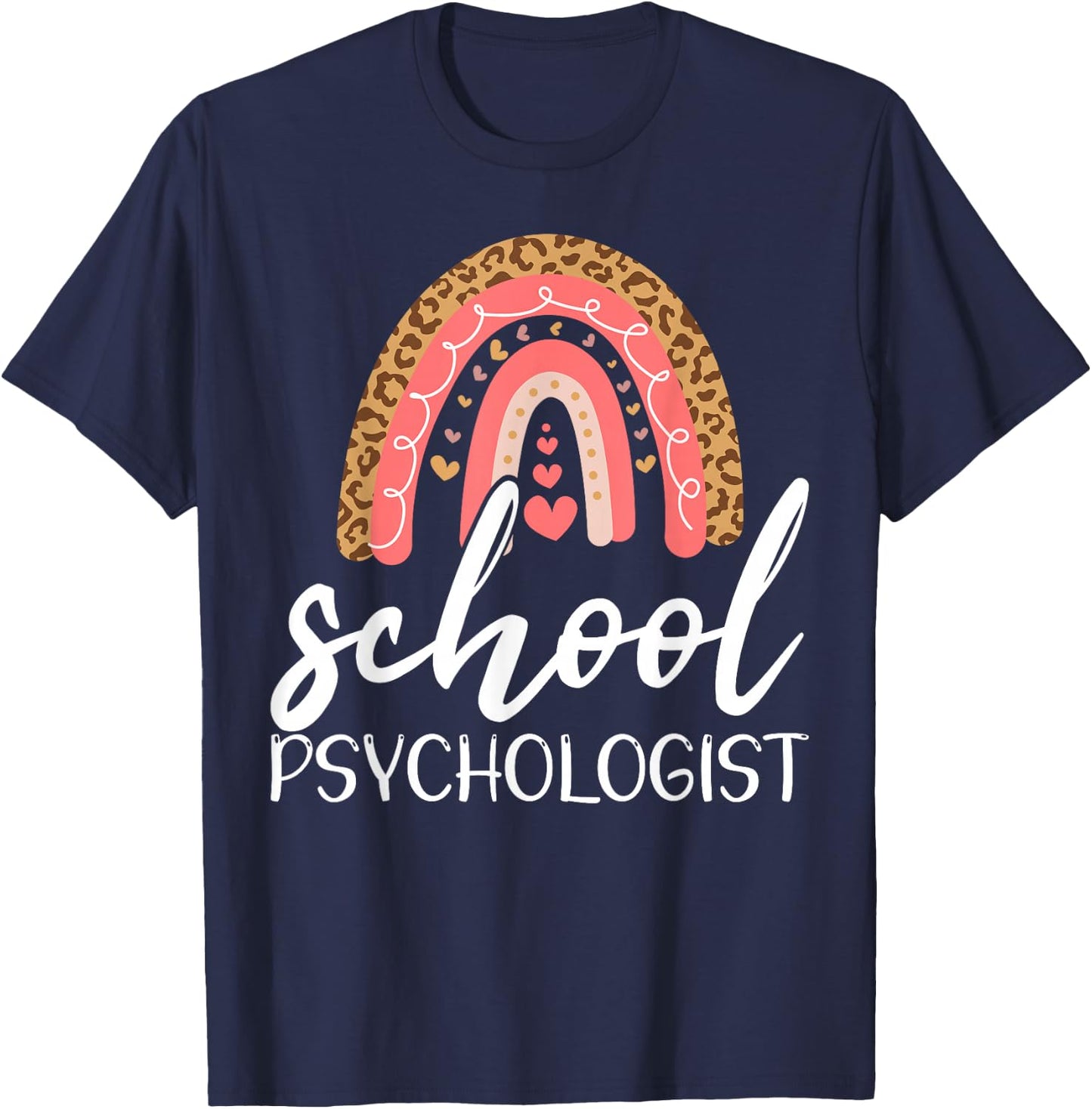 Leopard Boho Rainbow Back To School Psychologist Apparel T-Shirt - T-Shirt | Navy