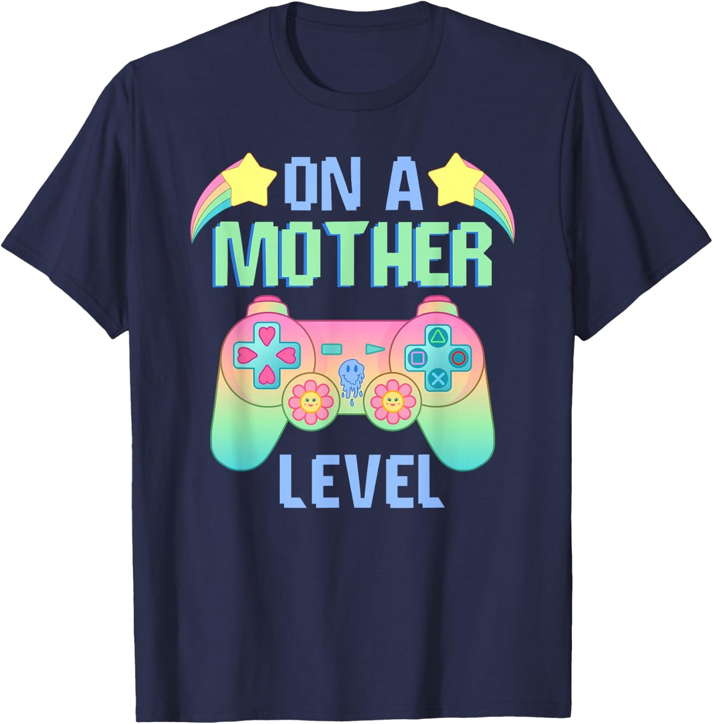 Funny Mothers Day On A Mother Level Gamer Mom Retro Gaming T-Shirt - T-Shirt | Navy
