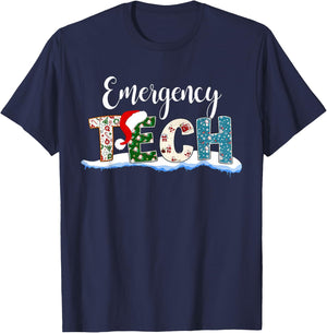 Emergency Tech Santa Hat ER Tech Emergency Room Christmas T-Shirt - T-Shirt | Navy