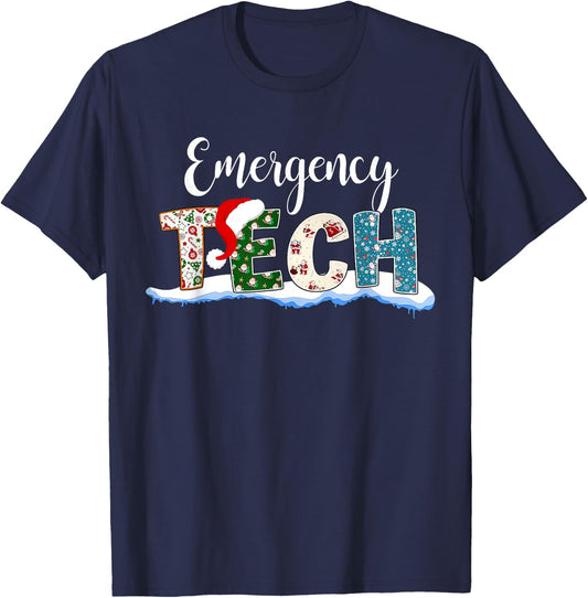 Emergency Tech Santa Hat ER Tech Emergency Room Christmas T-Shirt - T-Shirt | Navy