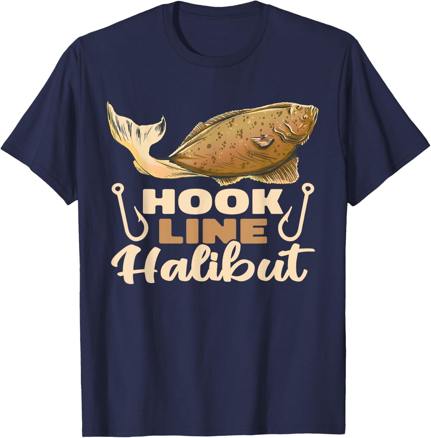 Hook Line Halibut men fishermen fishery halibut fishing T-Shirt - T-Shirt | Navy