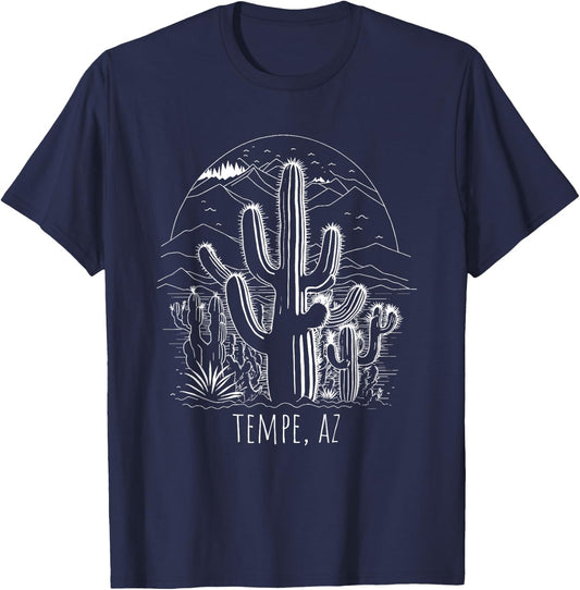 Tempe, AZ, USA Cactus Desert Scene Design T-Shirt - T-Shirt | Navy