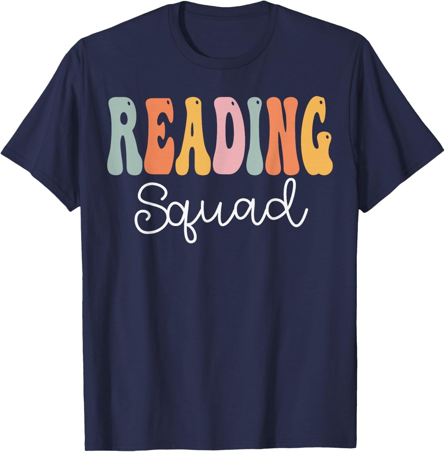Reading Squad Groovy Women Appreciation Day Back To School T-Shirt - T-Shirt | Navy
