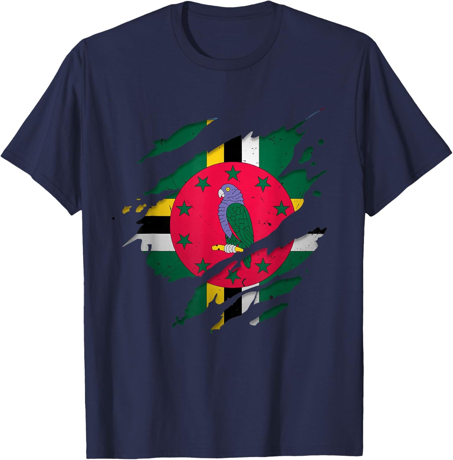 Proud Dominican Shirts | Torn Ripped Dominica Flag T-Shirt - T-Shirt | Navy