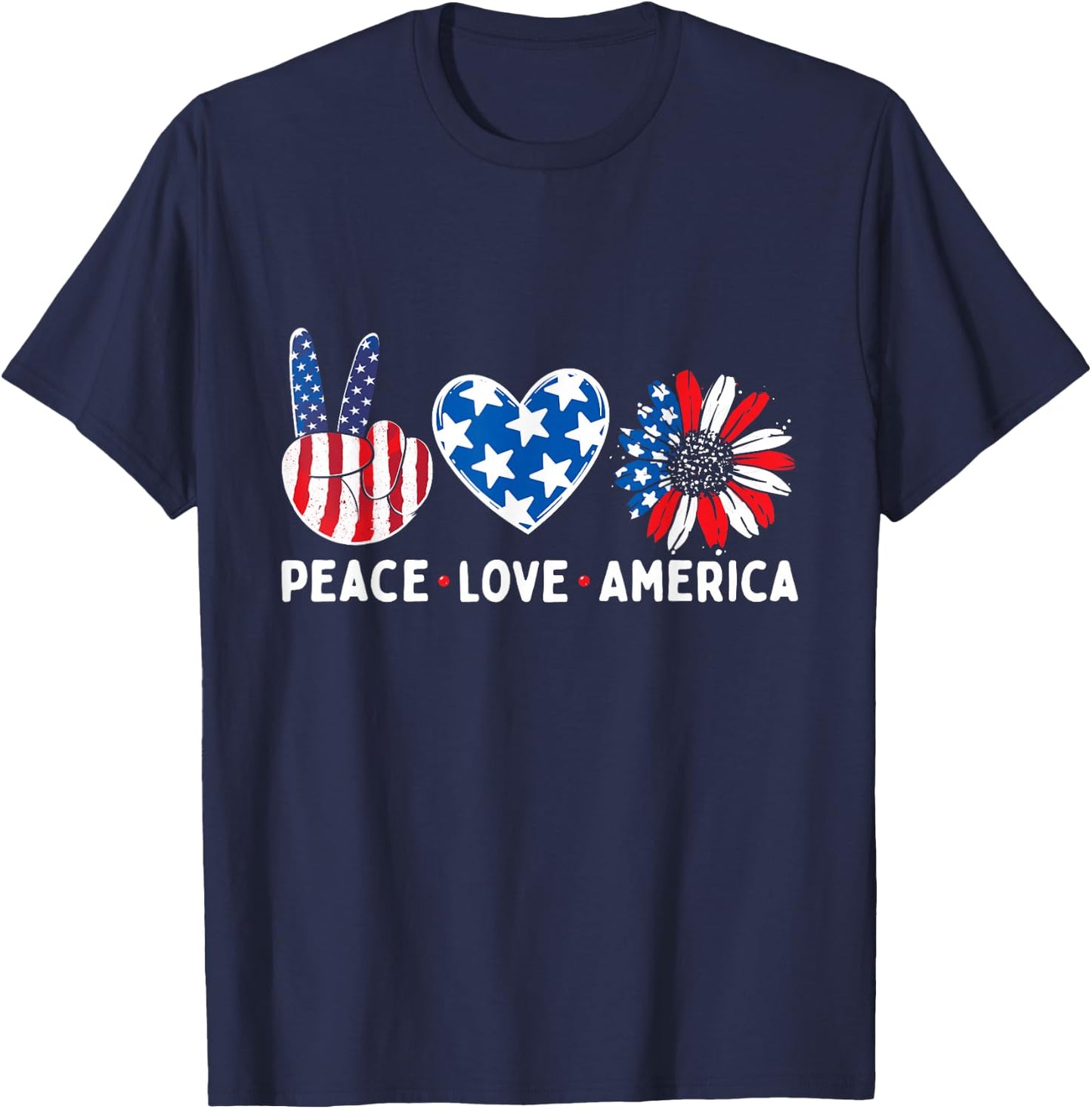 Peace Love America USA American Flag Patriotic 4th of July T-Shirt - T-Shirt | Navy