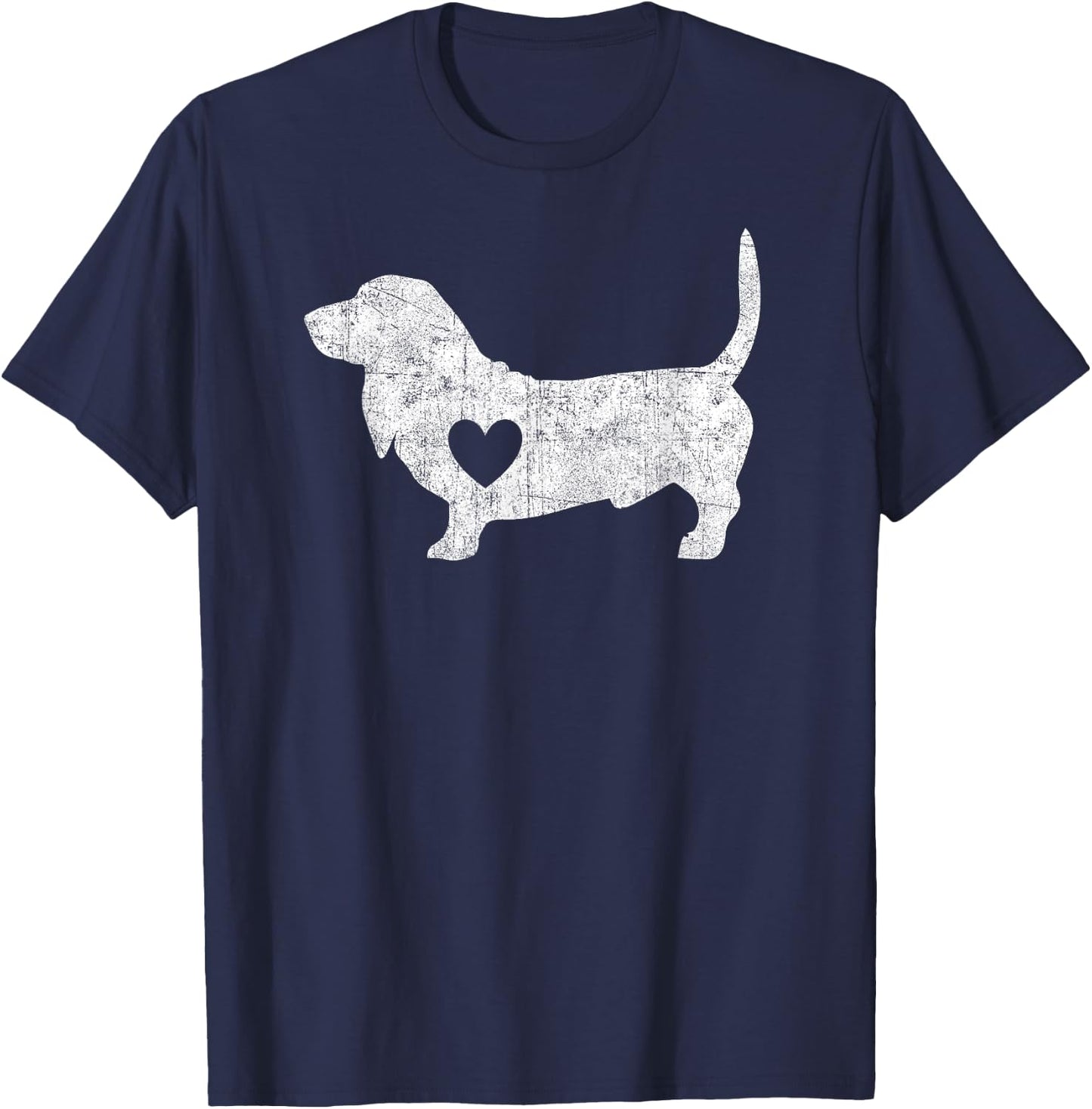 Vintage Basset Hound Heart Silhouette Dog Puppy T-Shirt - T-Shirt | Navy