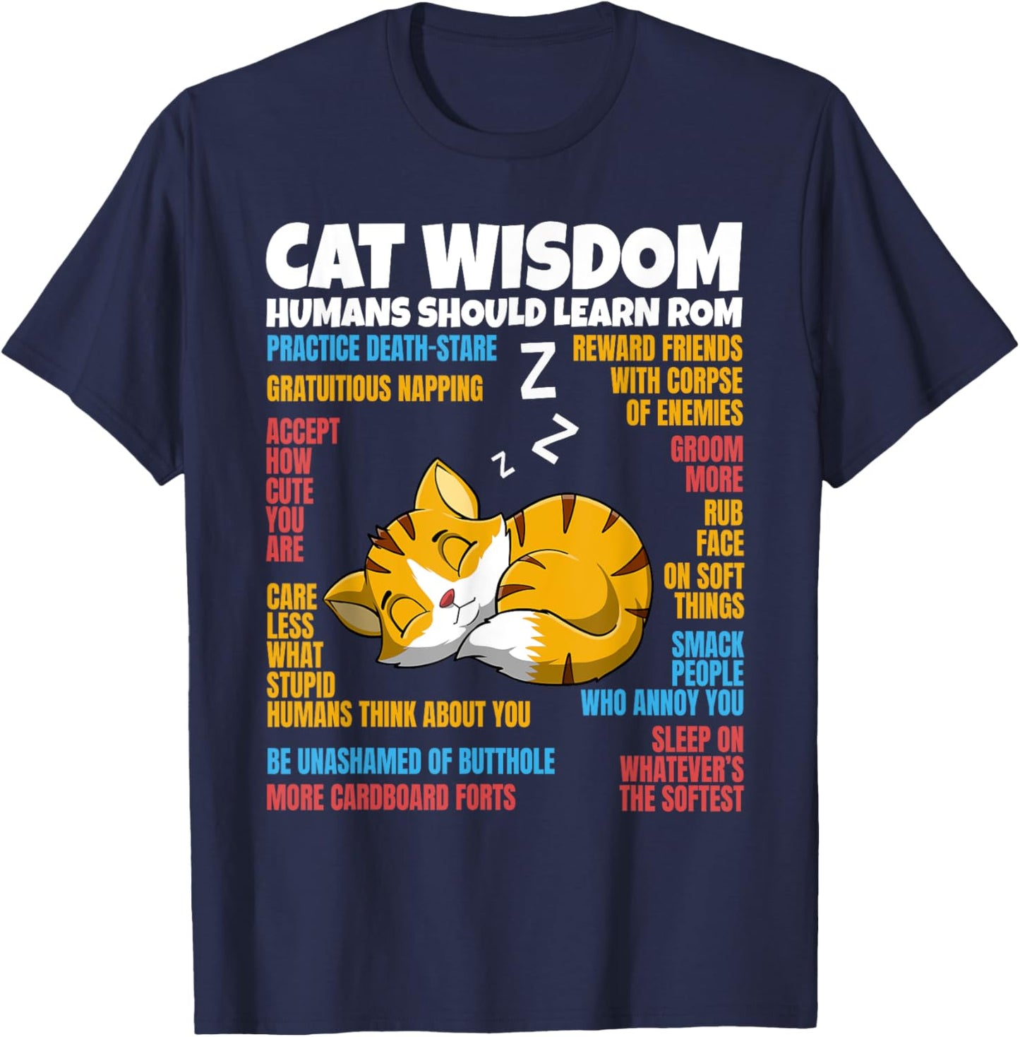 Sleeping Cat Kitten Cute Wisdom Animal Lover Pet Owner T-Shirt - T-Shirt | Navy