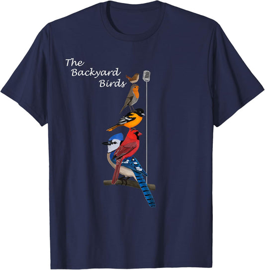 The Backyard Birds Blue Jay Cardinal Wren Bird Birdwatcher T-Shirt - T-Shirt | Navy