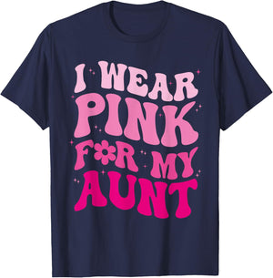 I Wear Pink for my Aunt Groovy Breast Cancer Women Kid Youth T-Shirt - T-Shirt | Navy