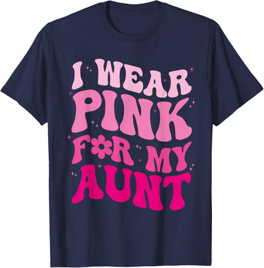 I Wear Pink for my Aunt Groovy Breast Cancer Women Kid Youth T-Shirt - T-Shirt | Navy