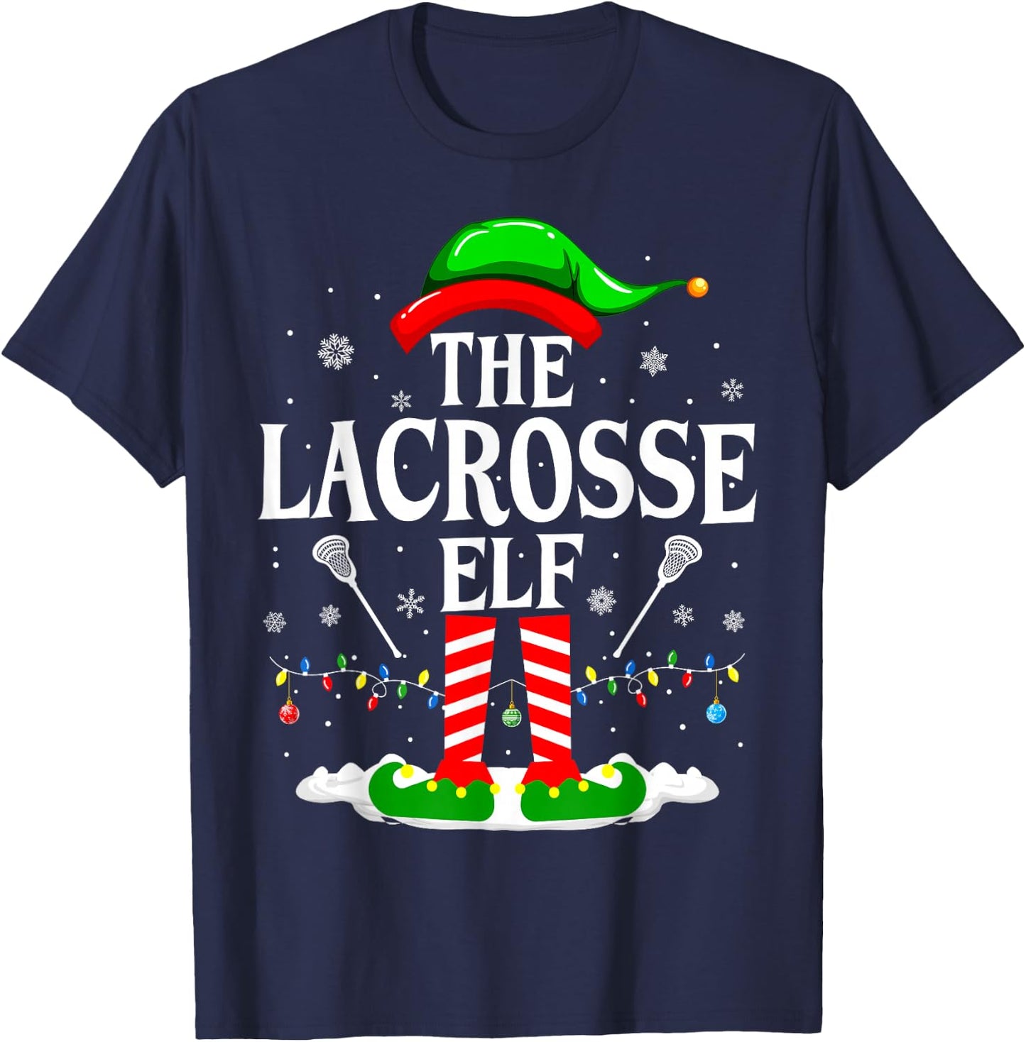 The Lacrosse Elf Funny Matching Xmas Lacrosse Christmas Lax T-Shirt - T-Shirt | Navy