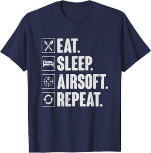 Eat Sleep Airsoft Repeat - Funny Retro Air-Soft Sport Gift T-Shirt - T-Shirt | Navy