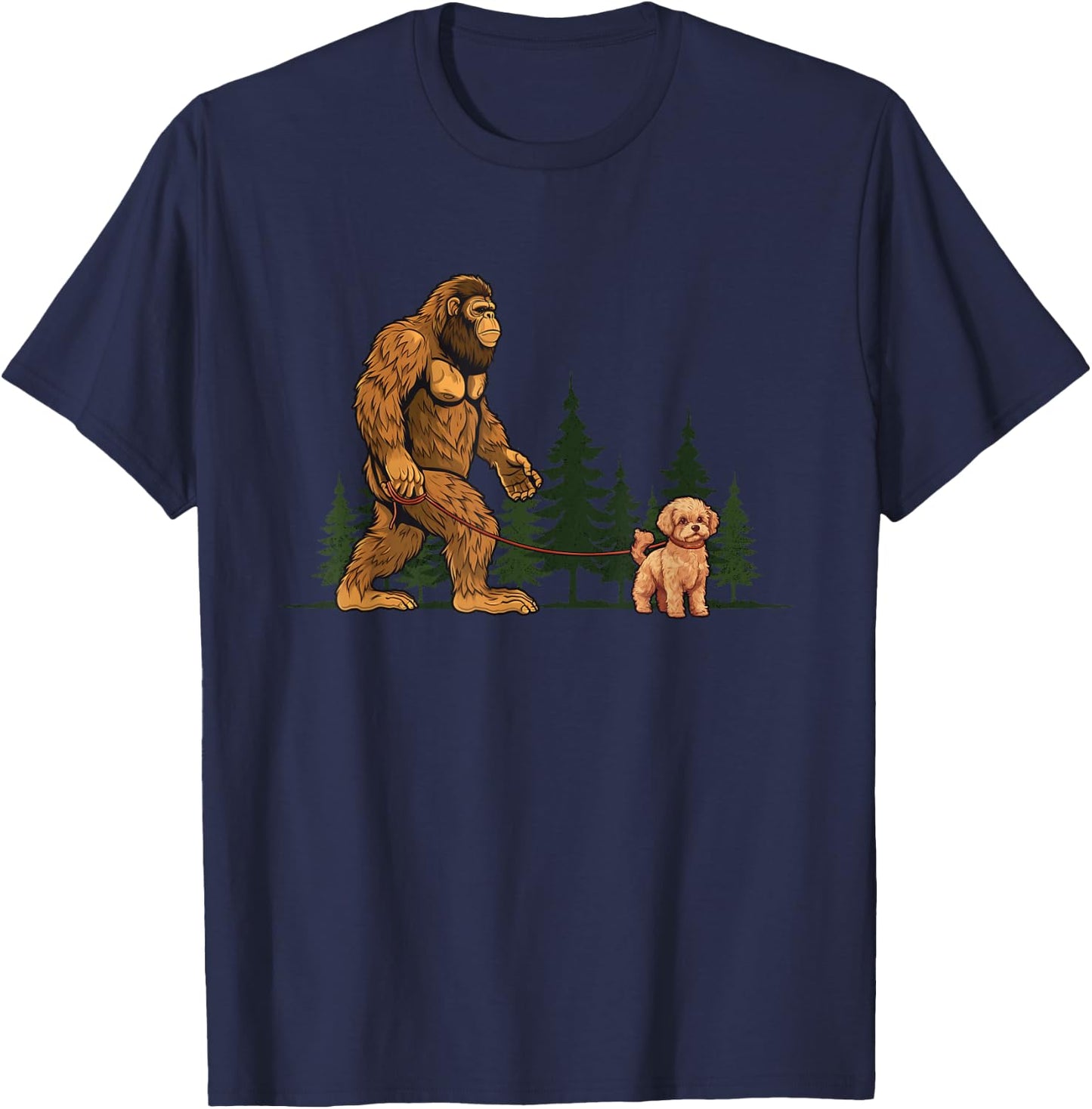 Funny Maltipoo Bigfoot Dog Walking Dog Mom Dad Kids T-Shirt - T-Shirt | Navy