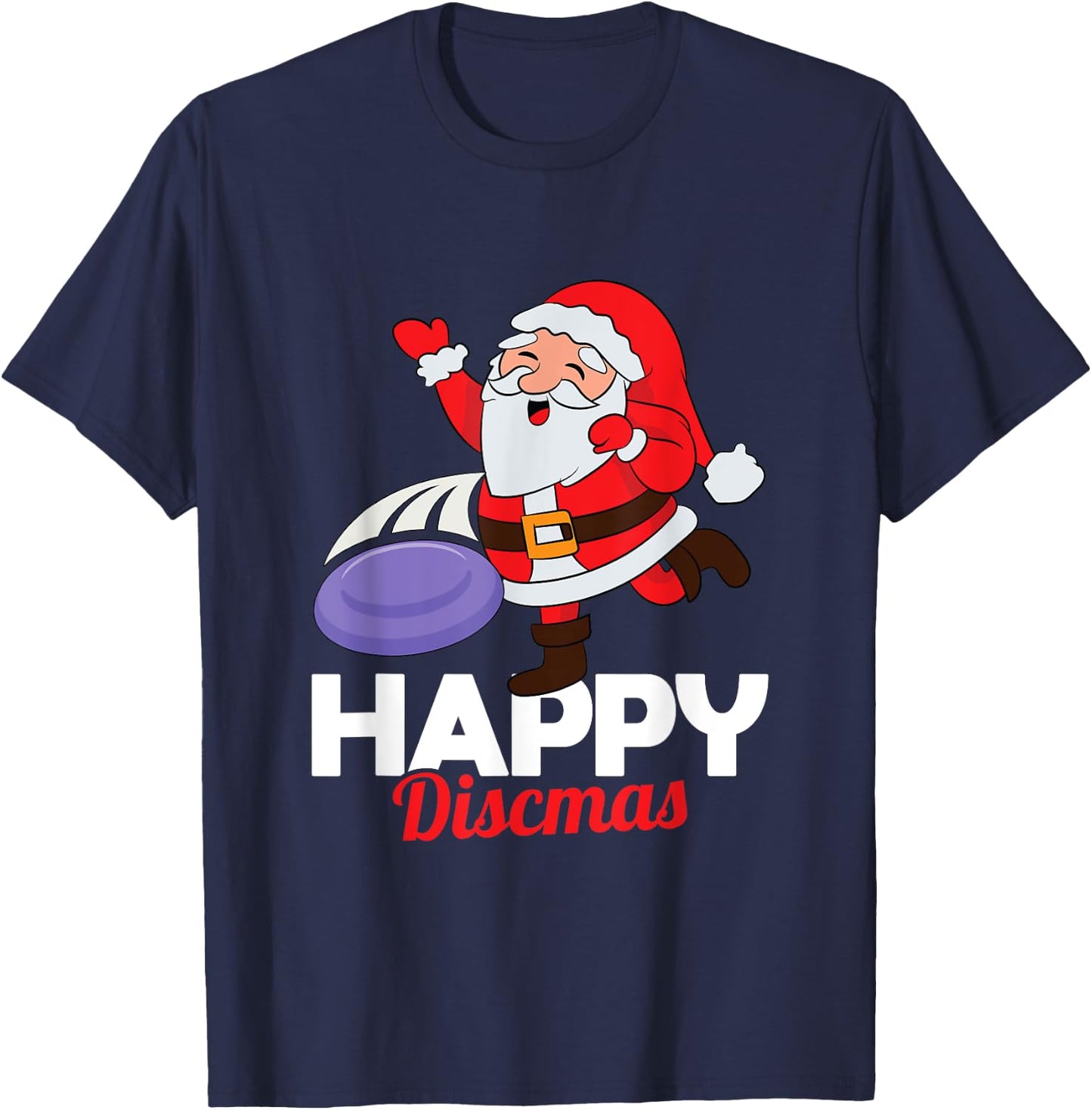 Happy Discmas Ultimate Frisbee Santa Christmas Disc Golf T-Shirt - T-Shirt | Navy