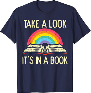 Take A Look Its In A Book Vintage Reading Bookworm Librarian T-Shirt - T-Shirt | Navy