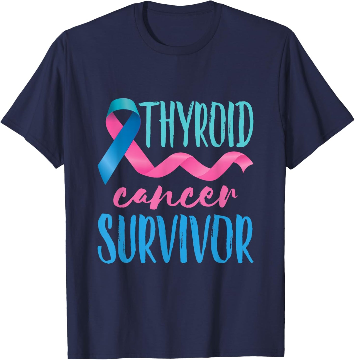 Thyroid Cancer Survivor Awareness Products Ribbon T-Shirt - T-Shirt | Navy