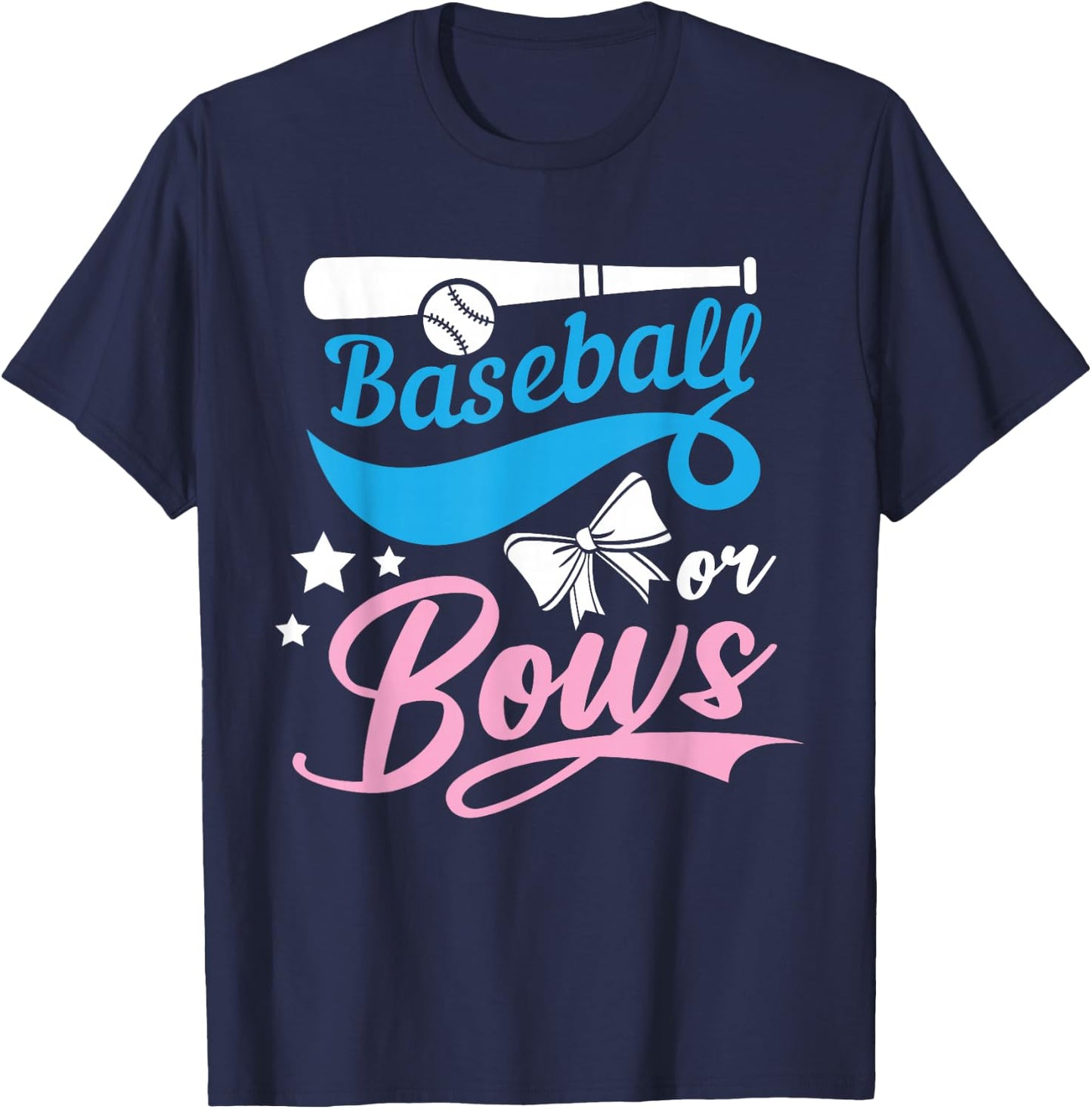 Baseball Or Bows Cute Girl Boy Gender Reveal Announcement T-Shirt - T-Shirt | Navy