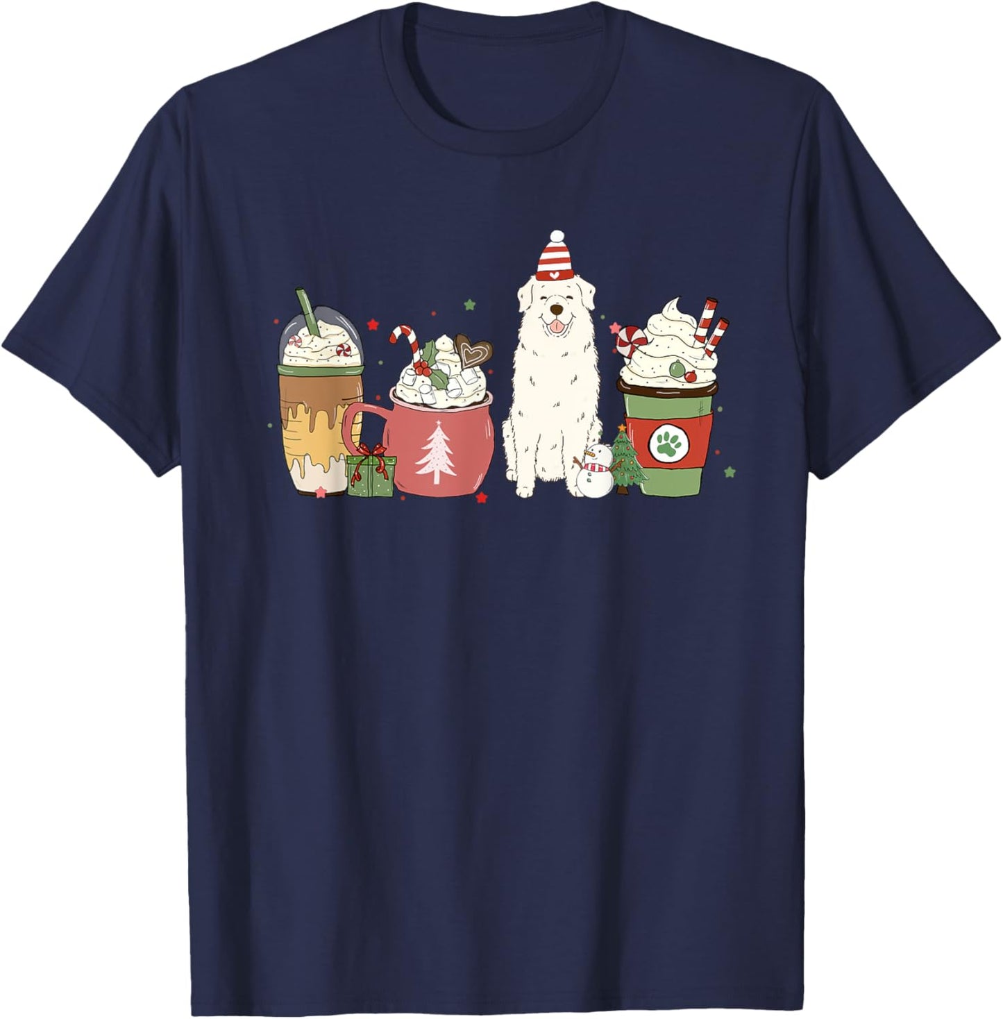 Great Pyrenees Coffee Latte Winter Christmas Dog Mom Holiday T-Shirt - T-Shirt | Navy
