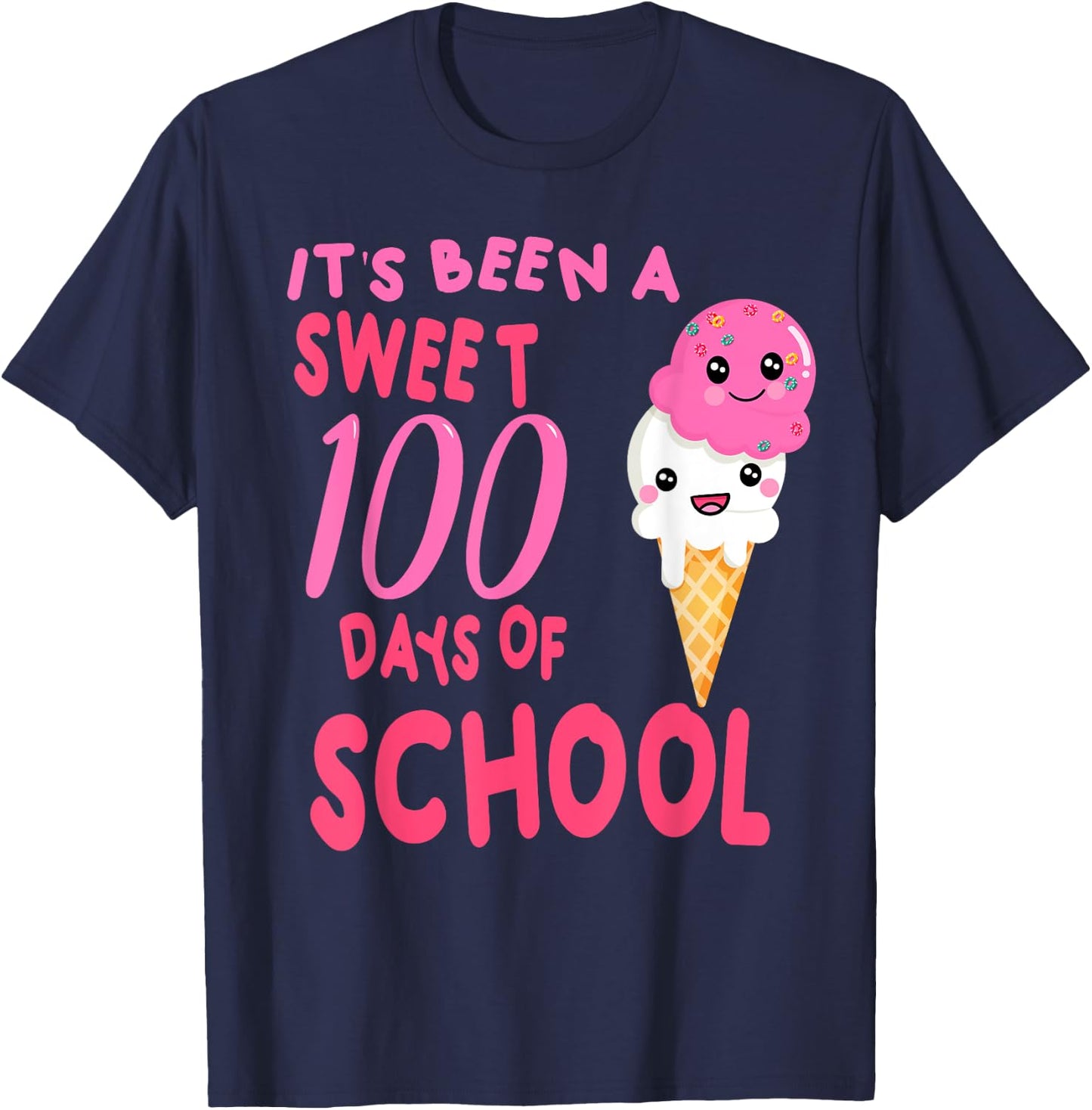 Ice Cream Cone 100 Days Of School Teacher T-Shirt - T-Shirt | Navy