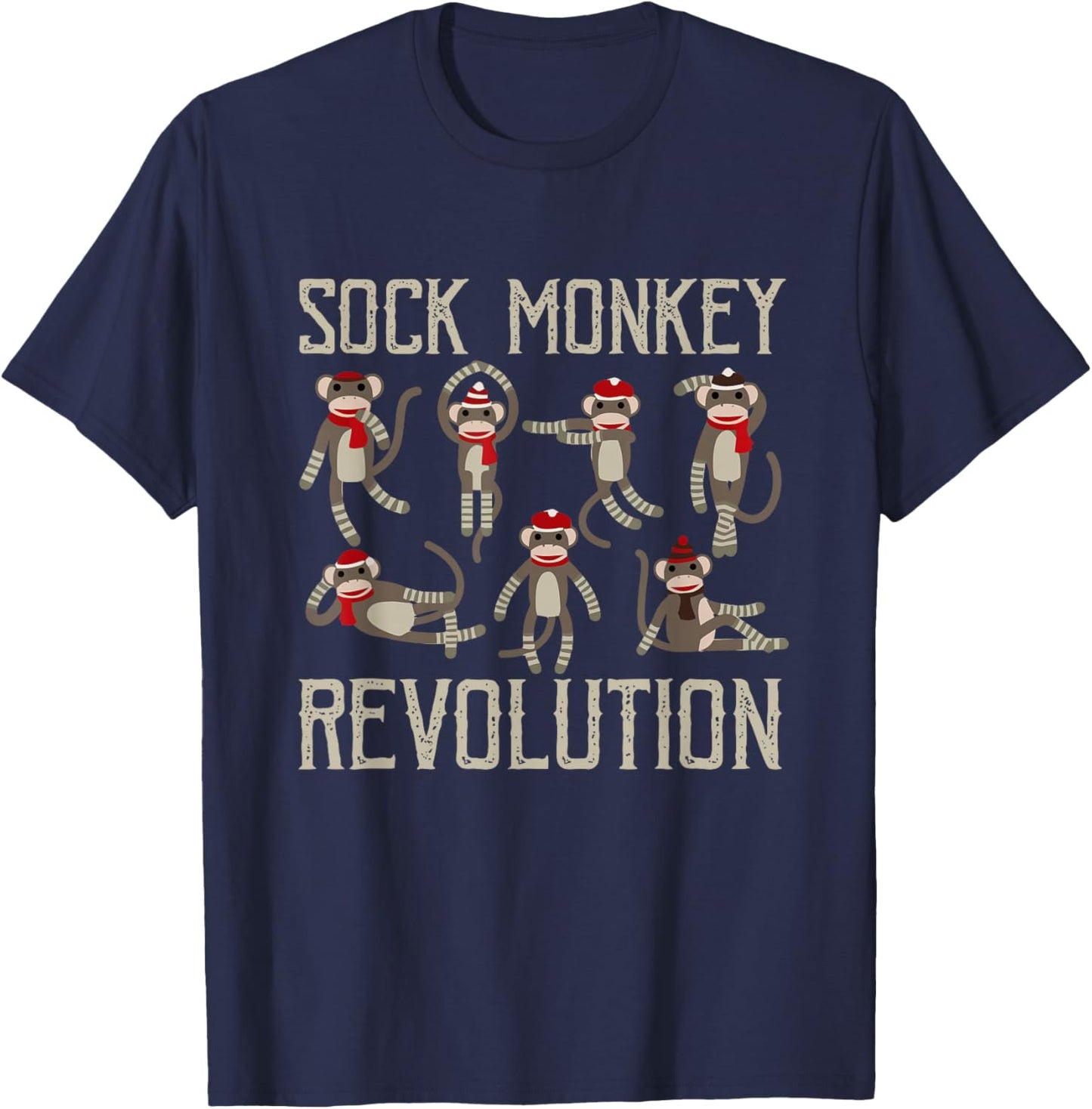 Sock Monkey Revolution Vintage Distressed Monkeys Santa Hat T-Shirt - T-Shirt | Navy