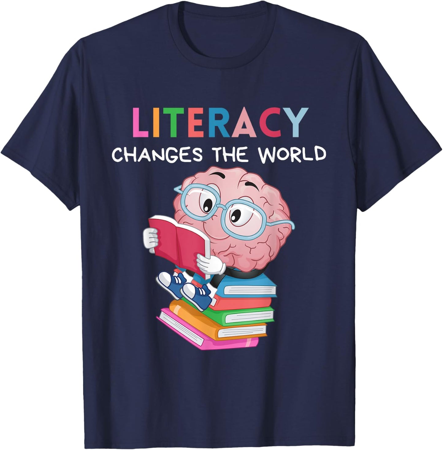 Reading Literacy Changes The World Funny Books Lover T-Shirt - T-Shirt | Navy