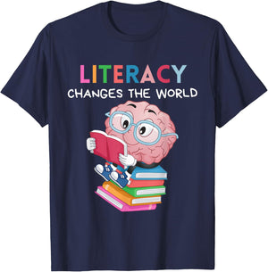 Reading Literacy Changes The World Funny Books Lover T-Shirt - T-Shirt | Navy