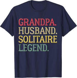 Grandpa Husband Solitaire Legend Vintage Solitaire Game T-Shirt - T-Shirt | Navy