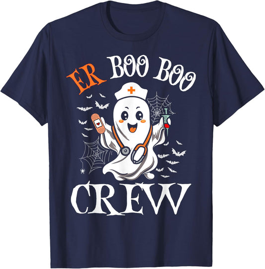 ER Nurse Boo Crew Vintage Halloween Emergency Room Nurse T-Shirt - T-Shirt | Navy