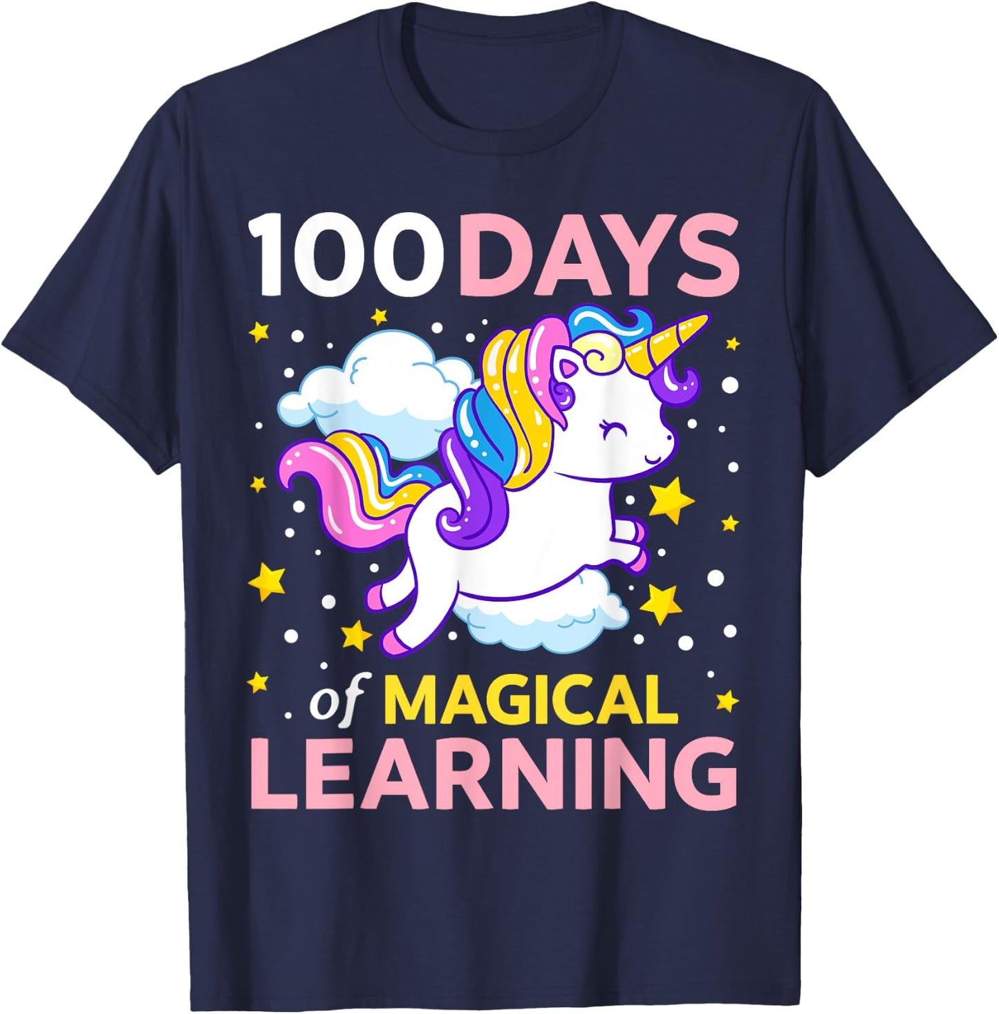 100th Day of School Unicorn Girls 100 Days of Kindergarten T-Shirt - T-Shirt | Navy