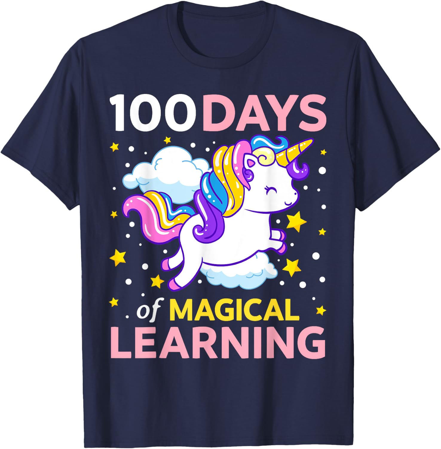 100th Day of School Unicorn Girls 100 Days of Kindergarten T-Shirt - T-Shirt | Navy