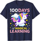100th Day of School Unicorn Girls 100 Days of Kindergarten T-Shirt - T-Shirt | Navy